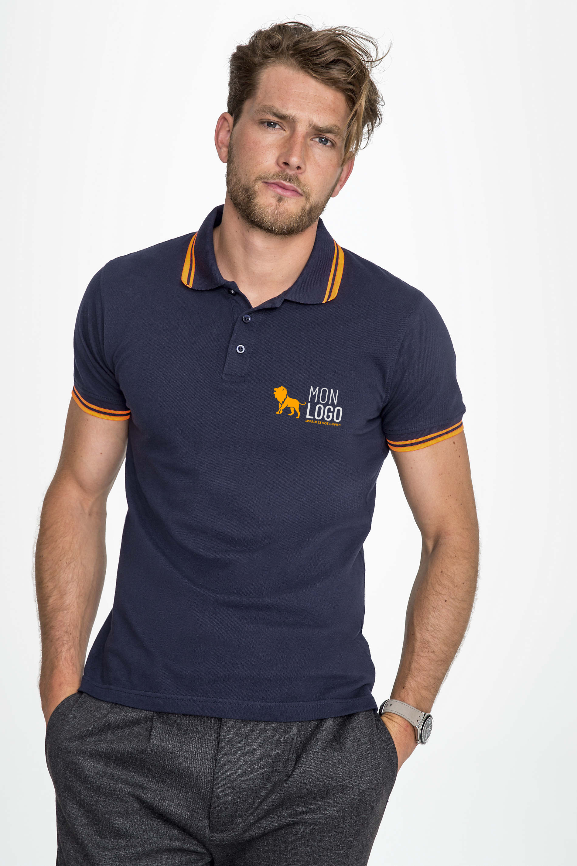 Polo homme manches et col rayés
