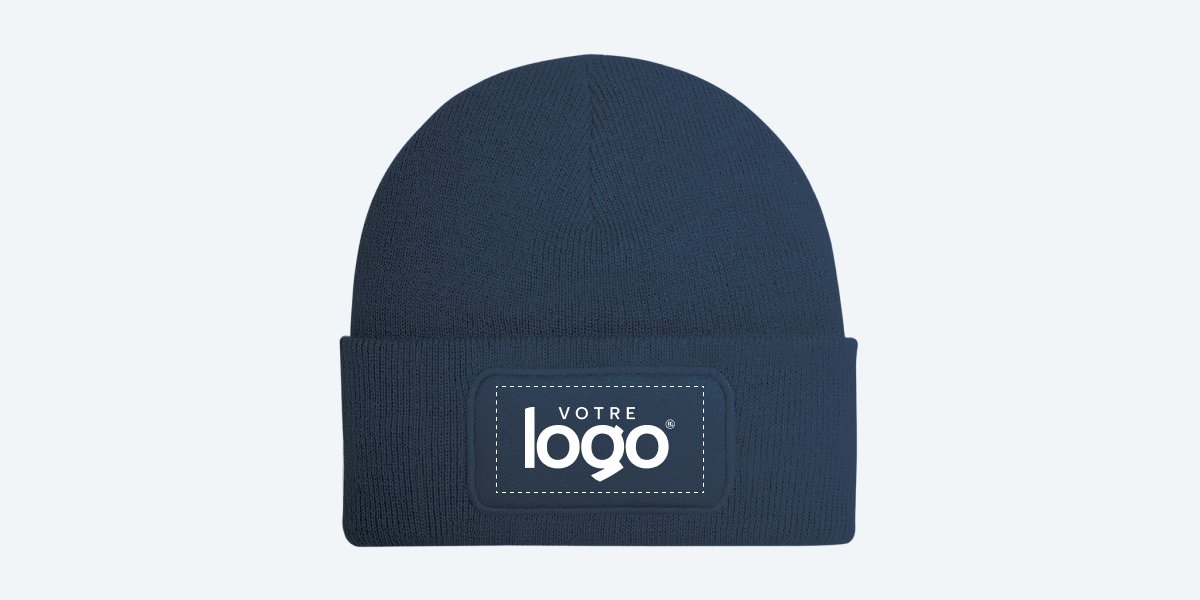 Bonnet bleu avec "Votre logo" écrit sur l'avant du bonnet