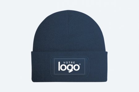 Bonnet bleu avec "Votre logo" écrit sur l'avant du bonnet