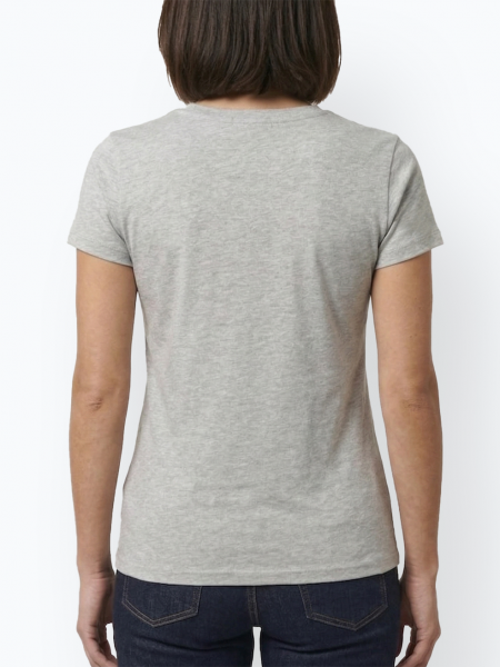 Mannequin femme de dos portant le t-shirt 03273-LOLA couleur gris chiné
