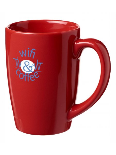 Exemple de logo appliqué sur un mug céramique en coloris rouge
