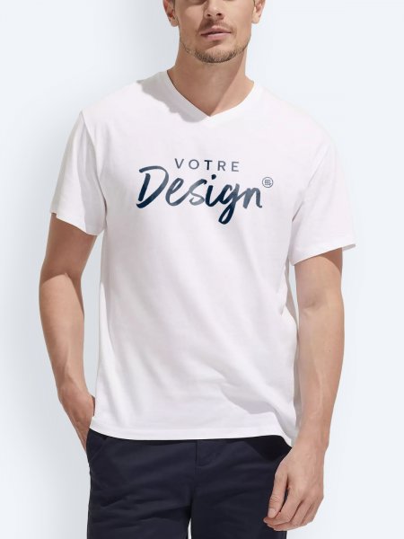 T-shirt col V Victory en blanc avec votre design