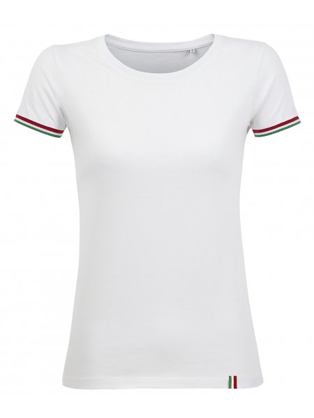 T shirt femme personnalisé - liseré coloré - Rainbow Women Blanc/Vert prairie