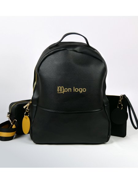 sac noir en cuir saffiano imitation à personnaliser avec votre logo