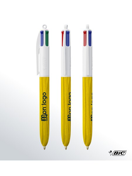 Exemple personnalisé du stylo-bille wood jaune style avec logo 