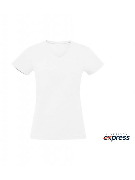 T-shirt femme col V livraison express White