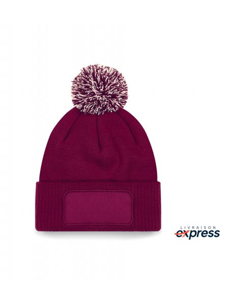 Bonnet pompon personnalisé livraison express Burgundy / Off White