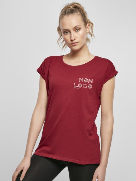 Tee shirt personnalisable pour femme avec manches courtes à ourlets, BY021 en coloris Burgundy avec exemple de logo imprimé sur le coeur