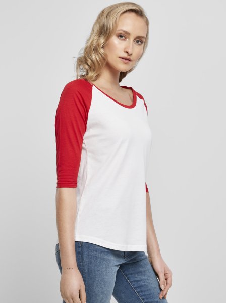 Tee shirt pour femme style baseball avec manches 3/4 en coloris White/Red
