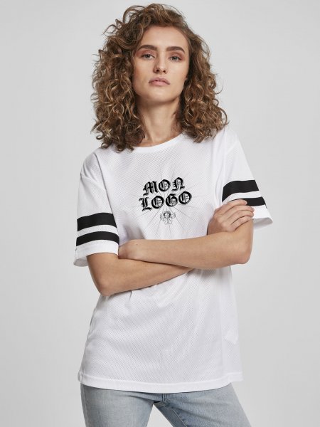 T-shirt femme personnalisable BY033 en coloris white/black avec exemple de logo imprimé