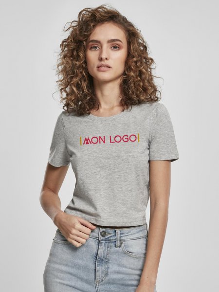 T-shirt crop top femme personnalisable BY042 en coloris Grey avec exemple de logo imprimé