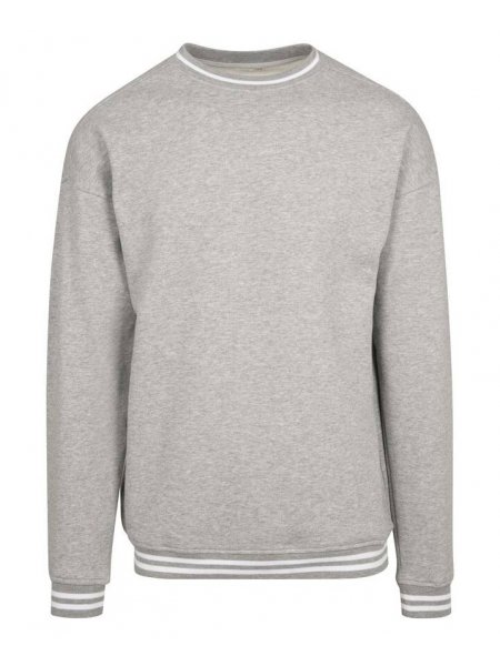 Sweat col rond personnalisable - rayures contrastées Heather Grey / White