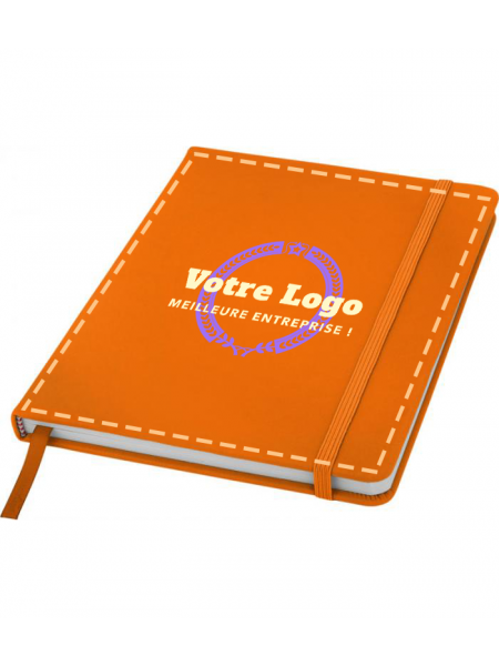 Carnet de note personnalisable coloris orange avec exemple de logo imprimé