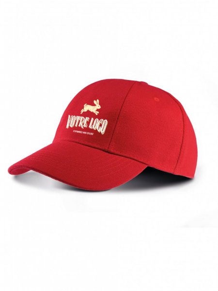 La casquette personnalisable KP119 en coloris Red avec exemple de logo imprimé