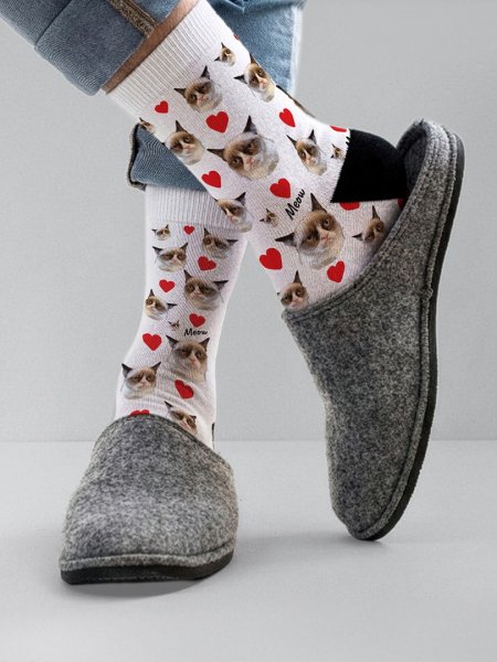Chaussettes personnalisées avec des coeurs et têtes de chat