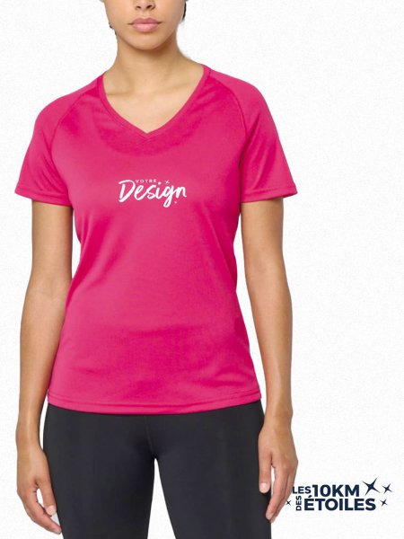 mannequin femme de face portant le T-shirt Femme col V 10 km des Étoiles mannequin femme de face portant le T-shirt Femme col V 10 km des Étoiles