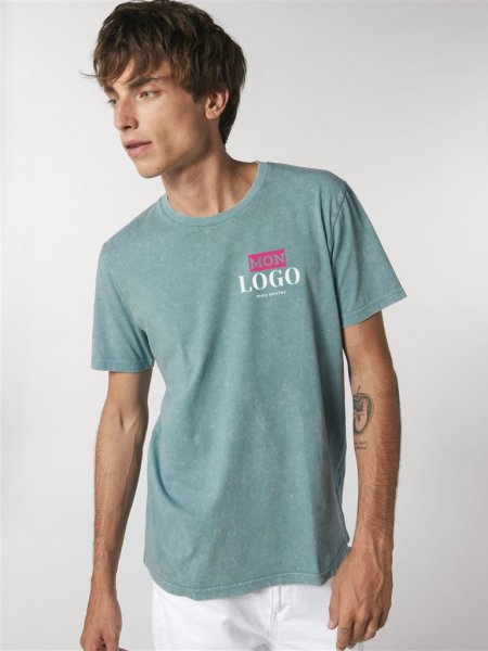 T-shirt délavé en coton bio Creator Vintage en coloris Teal Monstera avec exemple de logo imprimé
