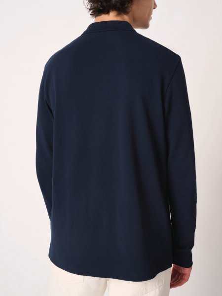 mannequin homme de dos portant le Polo piqué manches longues homme Basic personnalisable