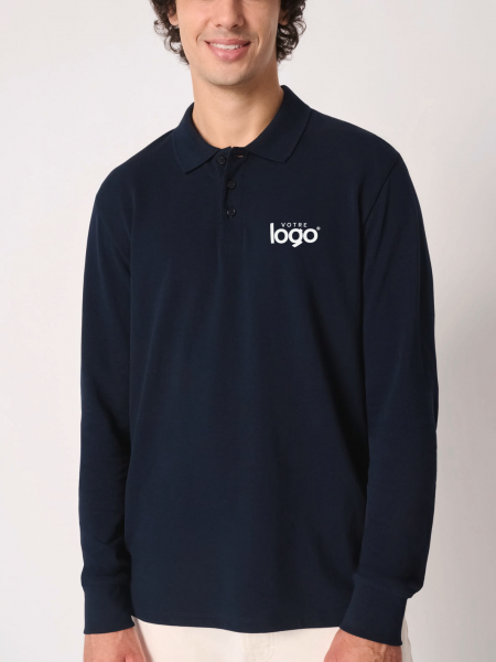 mannequin homme de face portant le Polo piqué manches longues homme Basic personnalisable