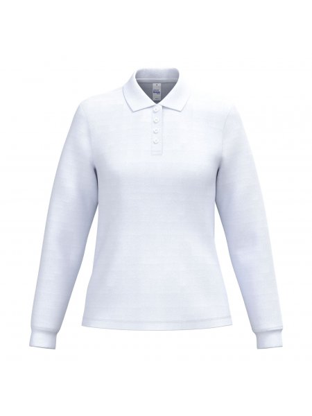 Polo piqué manches longues Basic femme White