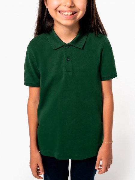 mannequin enfant fille de face portant le Polo piqué Bio enfant personnalisable mannequin enfant fille de face portant le Polo piqué Bio enfant personnalisable