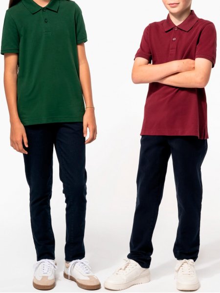 mannequin enfant fille et garçon de face portant le Polo piqué Bio enfant personnalisable mannequin enfant fille et garçon de face portant le Polo piqué Bio enfant personnalisable