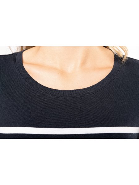 Zoom sur le col rond du t-shirt marin pour femme K3034 en coloris navy / white