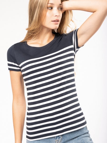 Tee-shirt marin pour femme à personnaliser K3034 en coloris navy / white