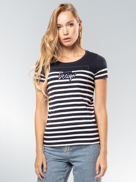 Votre design imprimé sur le tee-shirt marinière pour femme K3034 en coloris navy / white