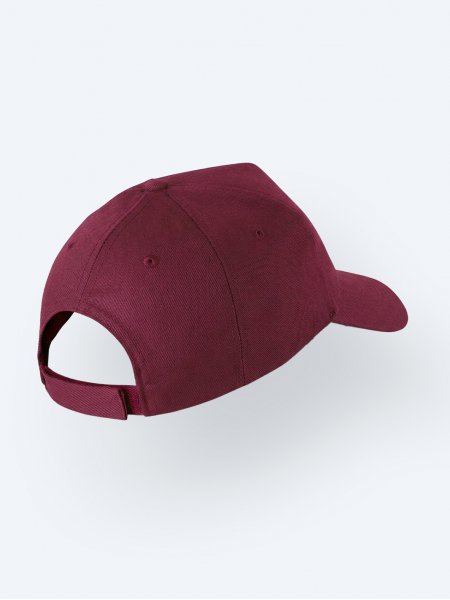 La casquette 5 panneaux KP116 personnalisable en détail de dos en coloris burgundy