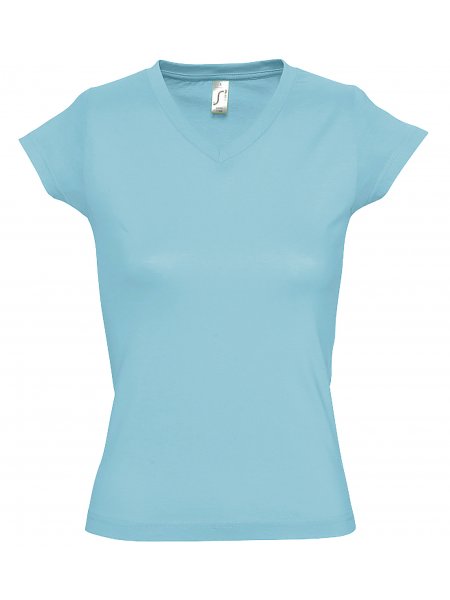 T-shirt col V femme personnalisé pas cher Bleu atoll