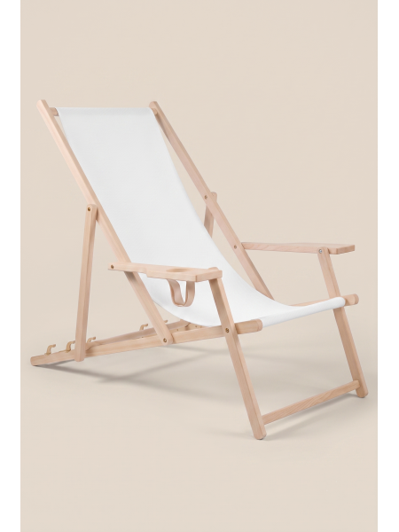 Chaise longue avec porte-gobelet et housse amovible personnalisable Blanc