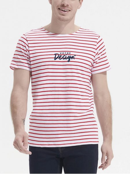 mannequin homme de face portant le T-shirt homme marinière personnalisable