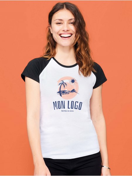 T-shirt à manches contrastées pour femme Milky avec exemple de logo imprimé