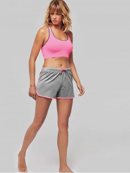 Short de sport pour femme PA1021 en coloris Grey Heather / Fluo Pink