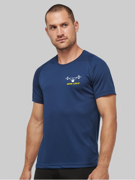 T-shirt sport PA438 en coloris Sporty Navy avec exemple de logo floqué sur le coeur