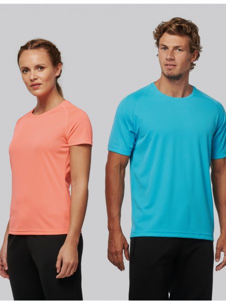 Tee shirt de sport modèles femme et homme en coloris Coral et Turquoise