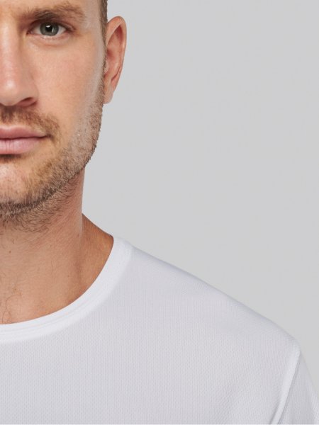 Détails de l'encolure du tee shirt de sport pour homme PA443 en coloris blanc