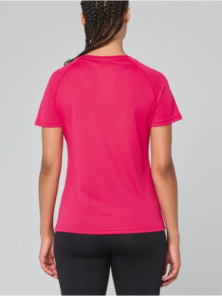 mannequin femme de dos portant le T-shirt de sport manches courtes col v femme mannequin femme de dos portant le T-shirt de sport manches courtes col v femme