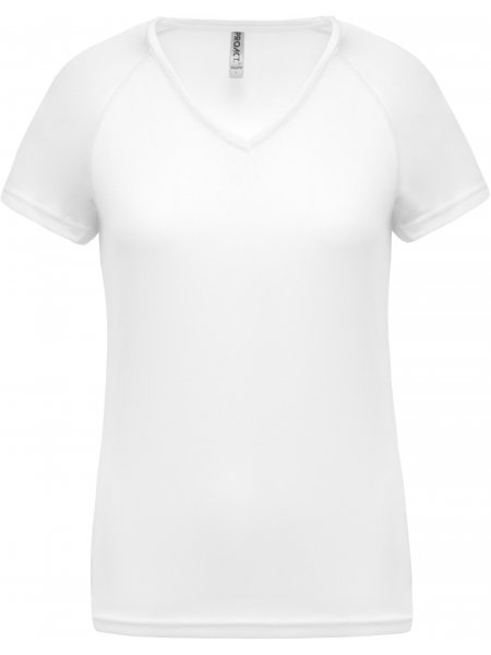 T-shirt de sport manches courtes col v femme  White
