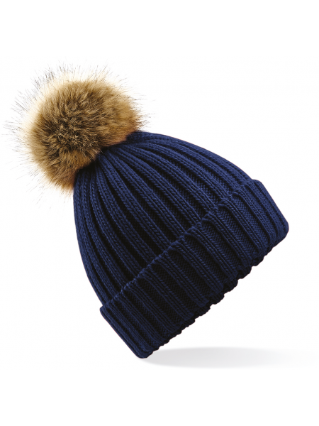 Bonnet épais avec pompon en fausse fourrure personnalisable Navy