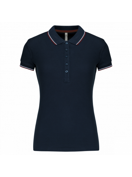 Polo femme à liserés contrastés à personnaliser Navy / Wine / White