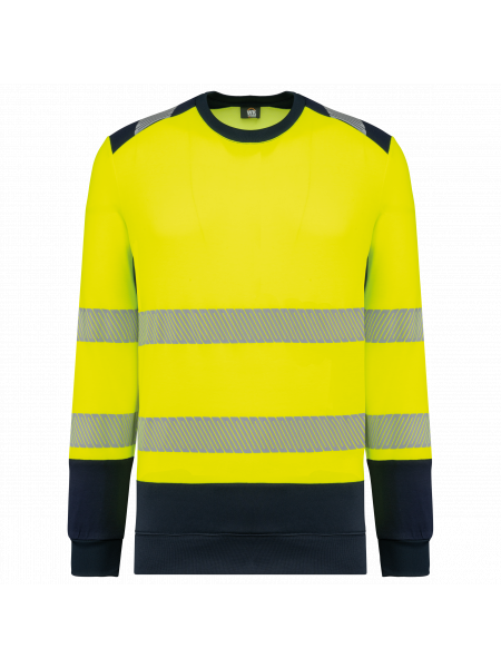 Sweat-shirt de sécurité recyclé col rond unisexe personnalisable Hi Viz Yellow / Navy