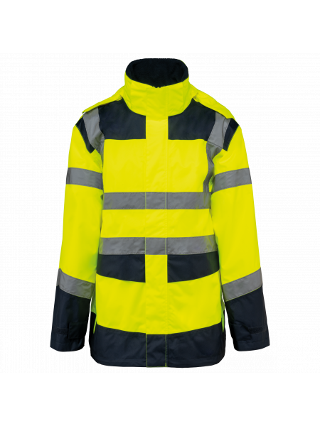 Parka de sécurité recyclée 4 en 1 unisexe personnalisable Hi Viz Yellow / Navy