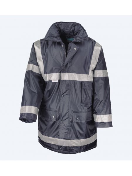 Packshot de la parka de sécurité matelassée R23 en coloris Navy vu de face sur fond gris