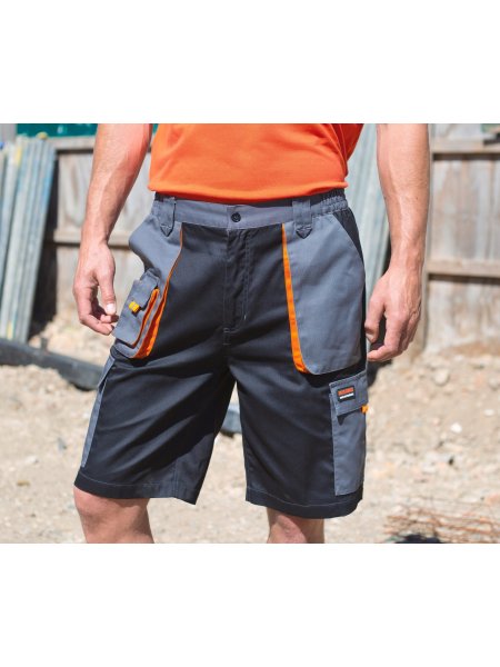 Mannequin homme de face portant le short de travail Lite R319X en coloris Grey / Black / Orange