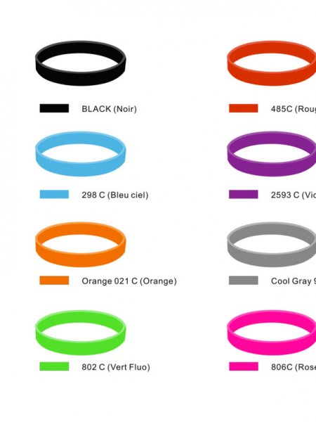 Personnalisez le bracelet en silicone selon vos envies avec ses 16 coloris Les 16 coloris disponibles du bracelet silicone à persnnaliser