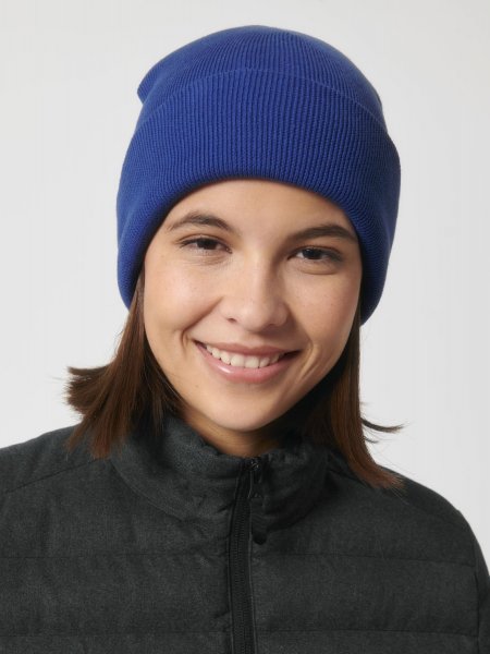 Bonnet personnalisable en coton bio Rib Beanie coloris Worker blue
