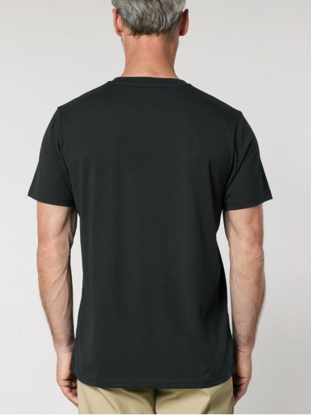 mannequin homme de dos portant le T-shirt Unisexe coton bio 10 km des Étoiles personnalisable mannequin homme de dos portant le T-shirt Unisexe coton bio 10 km des Étoiles personnalisable