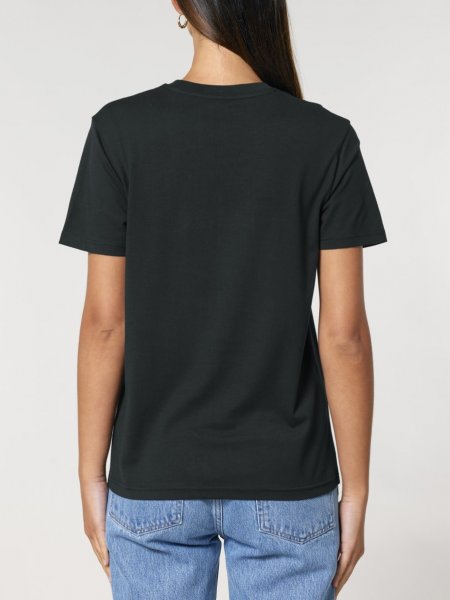 mannequin femme de dos portant le T-shirt Unisexe coton bio 10 km des Étoiles personnalisable mannequin femme de dos portant le T-shirt Unisexe coton bio 10 km des Étoiles personnalisable